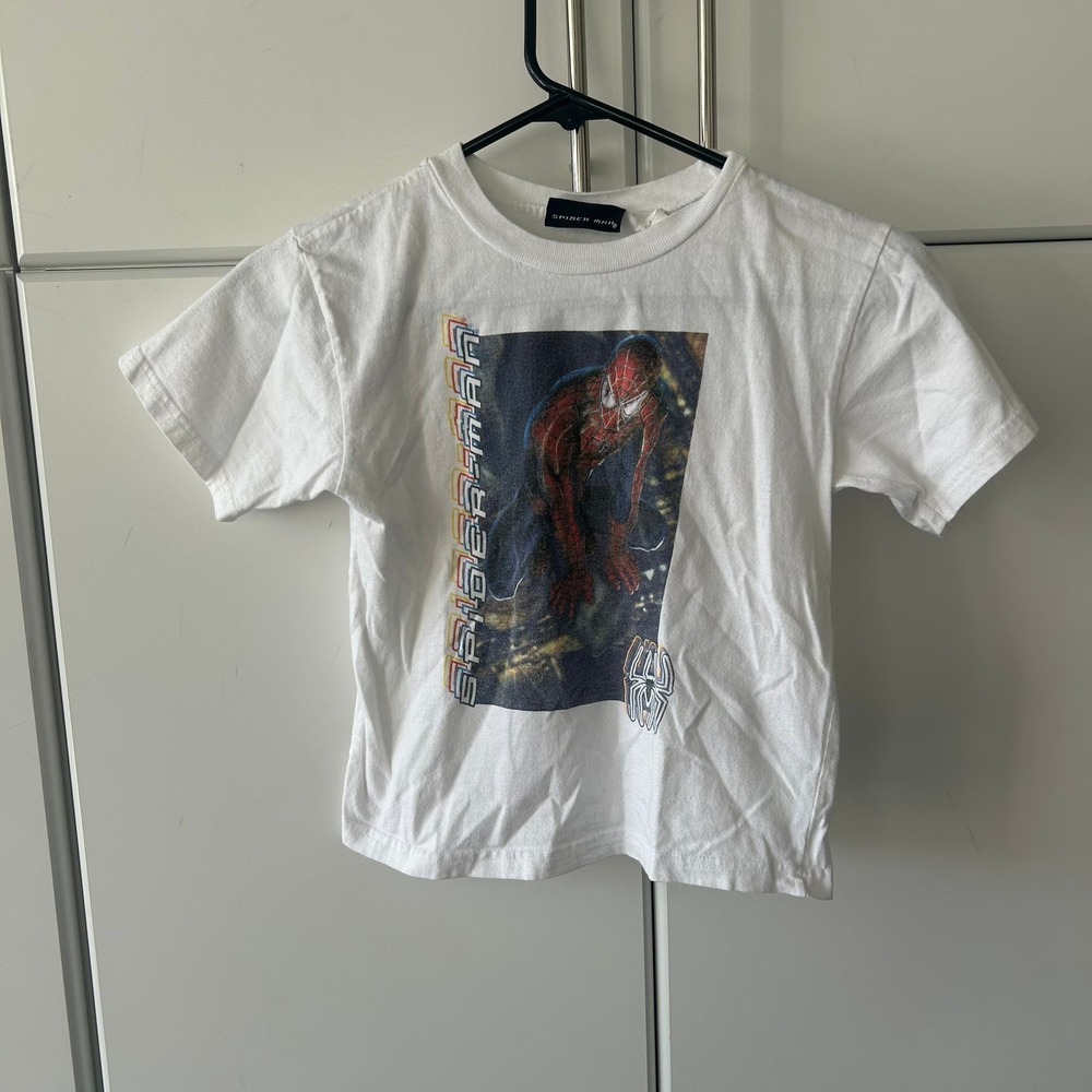 Vintage 2003 Spider-Man Movie Promo T-Shirt White Marvel Kids Size 7 Graphic Tee